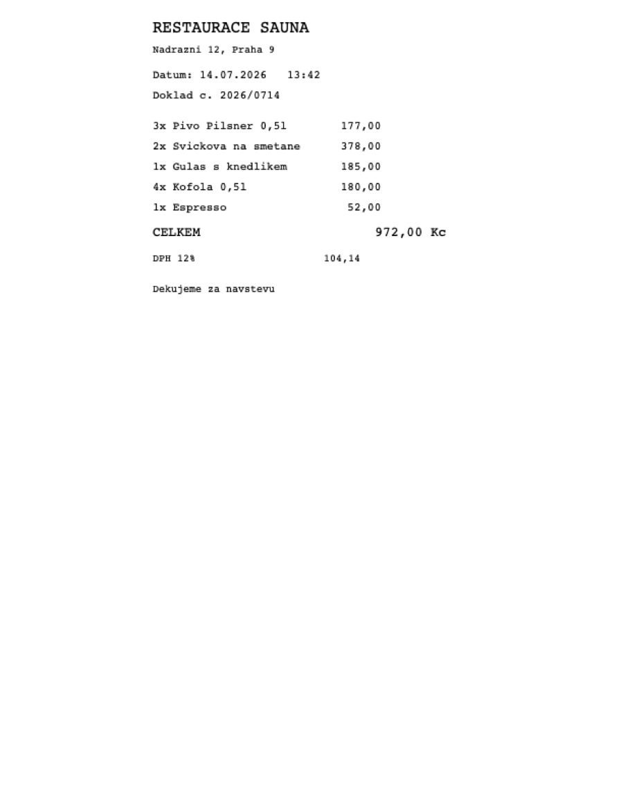 Příklad čitelné výdejky