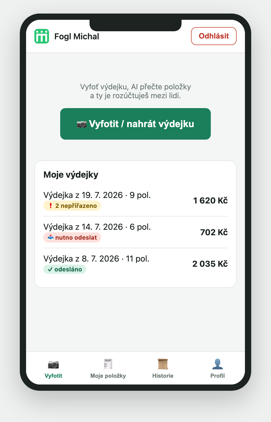 Vyplněné přihlašovací údaje