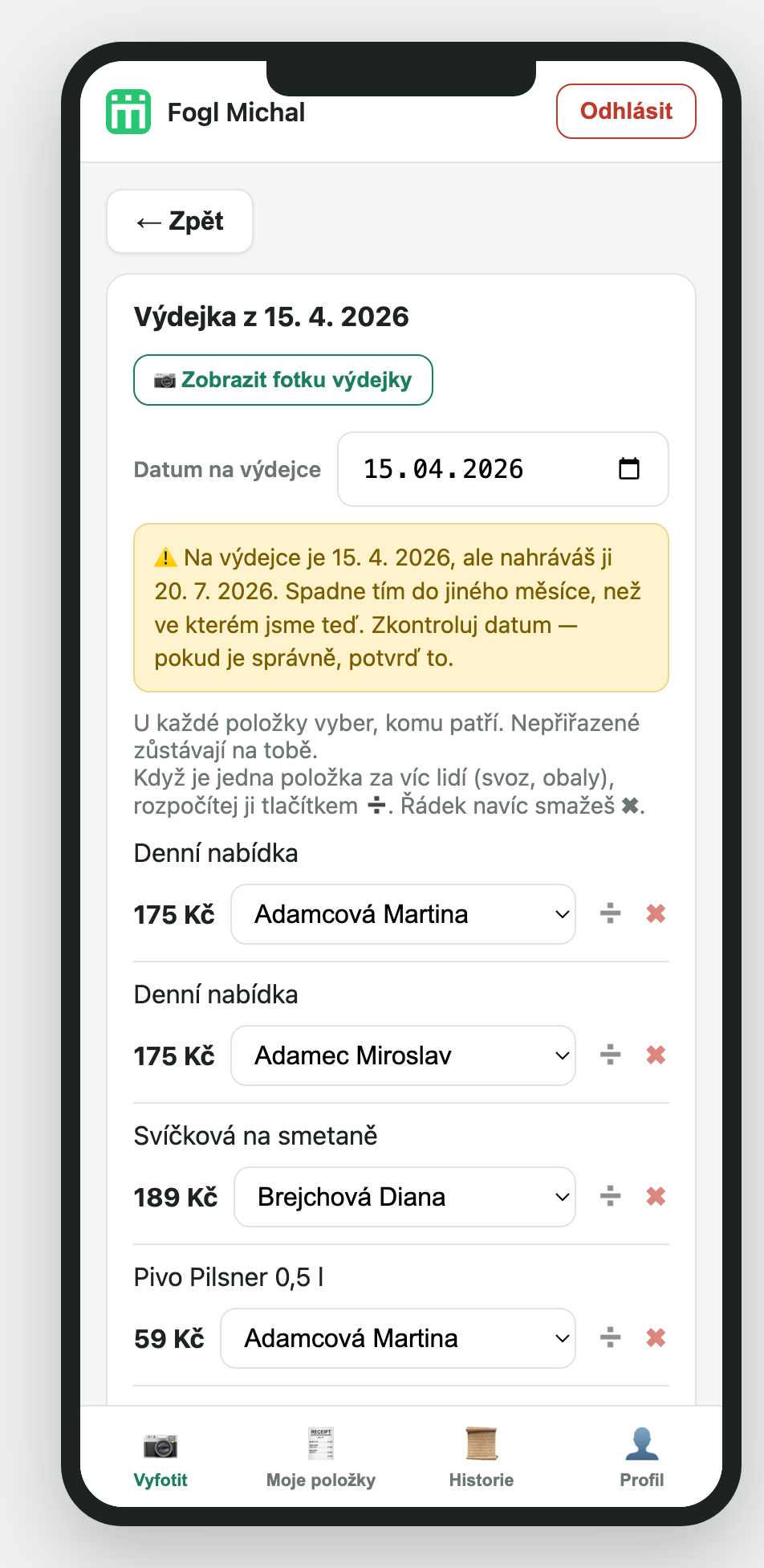 Upozornění na datum z jiného měsíce